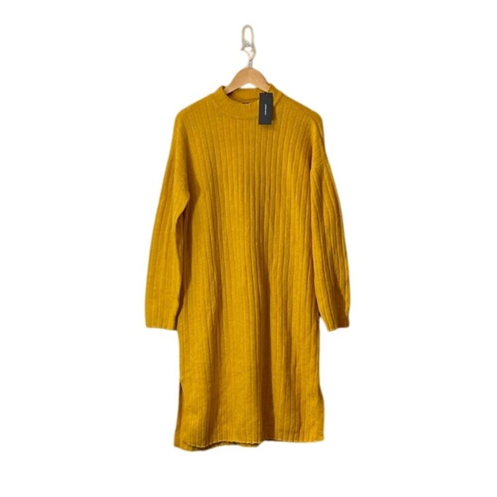 NWT Vero Moda Highneck Sweater Dress Blouson Sleeves Golden Women's L